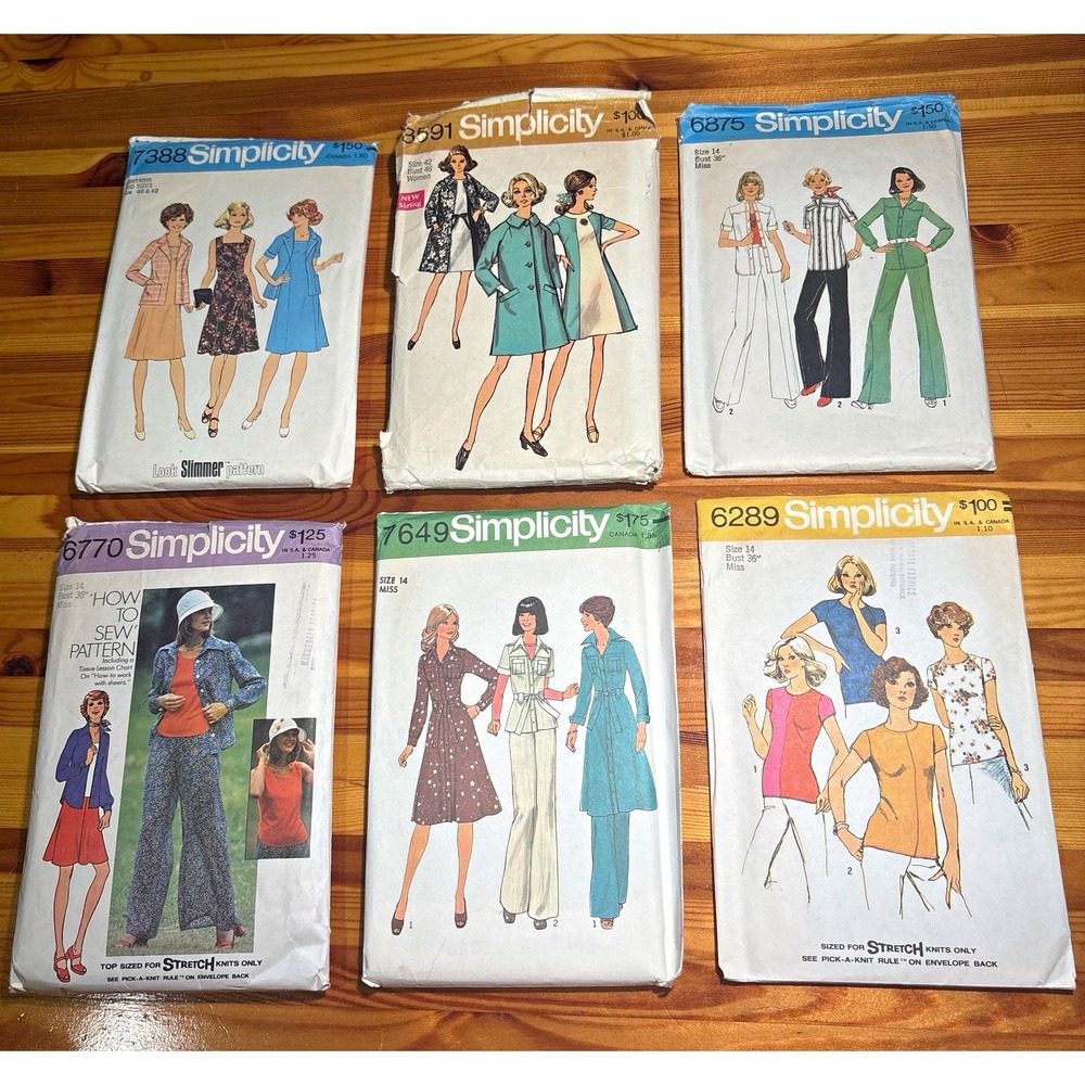 Vintage 1960s–1970s Simplicity Sewing Patterns Lot of 6 – Misses Mod & Retro